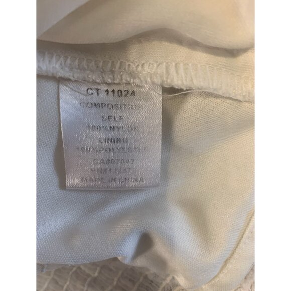 White Crop Top Small With Puff Sleeves Sheer Mesh Ruching Floral Lace - Picture 6 of 7